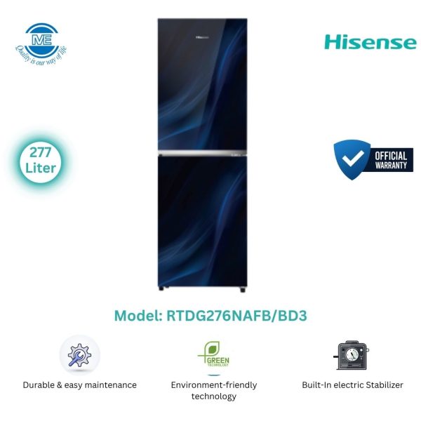 Hisense 277 Liter Top Mount Glass Door Refrigerator Fusion Blue | RTDG276NAFB/BD3