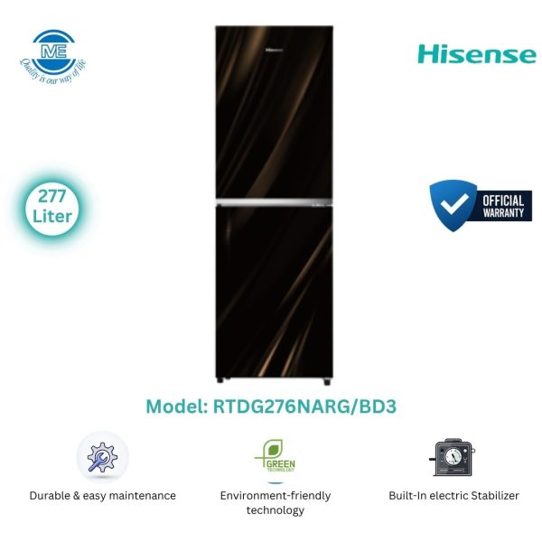 Hisense 277 Liter Top Mount Glass Door Refrigerator Rose Gold | RTDG276NARG/BD3