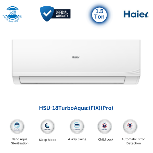 HAIER 1.5 Ton TurboAqua AC With 3D Airflow | HSU-18TurboAqua:(FIX)(Pro)